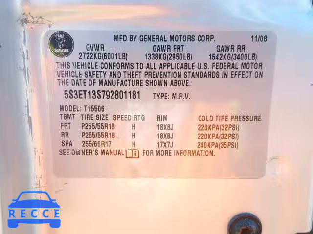 2009 SAAB 9-7X 4.2I 5S3ET13S792801181 image 9