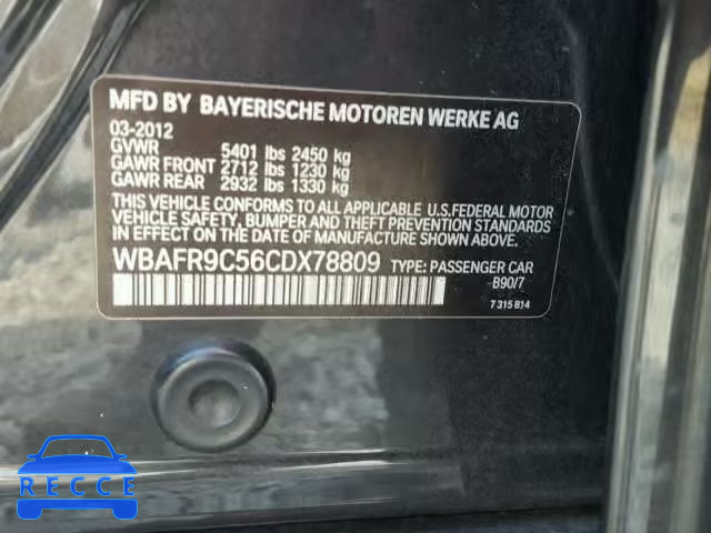 2012 BMW 550 I WBAFR9C56CDX78809 image 9