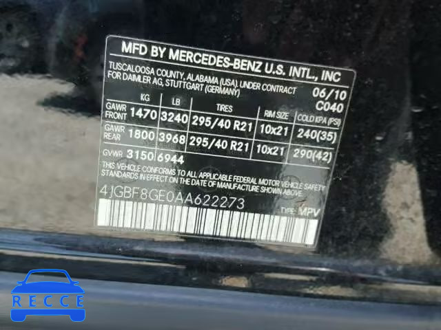 2010 MERCEDES-BENZ GL 550 4MA 4JGBF8GE0AA622273 image 9