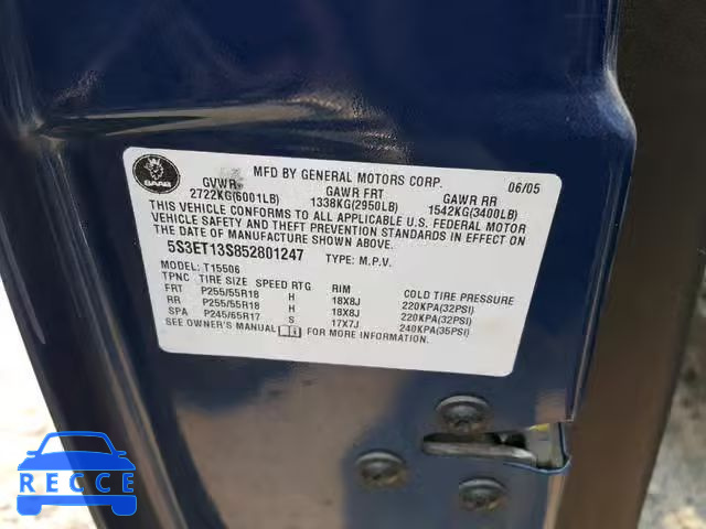 2005 SAAB 9-7X LINEA 5S3ET13S852801247 image 9