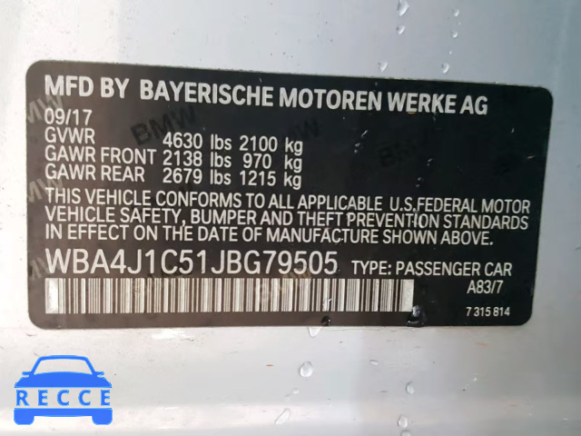 2018 BMW 430I GRAN WBA4J1C51JBG79505 image 9