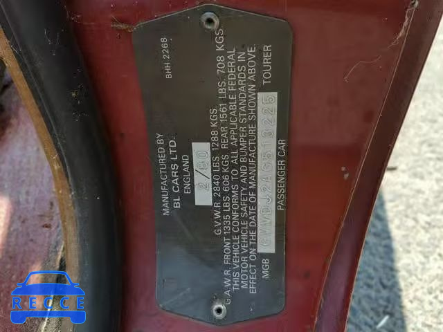 1980 MGB CONVERTABL GVVDJ2AG513225 зображення 9