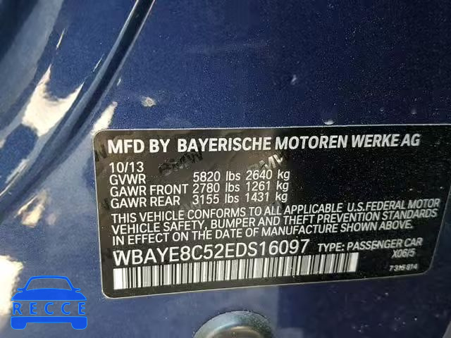 2014 BMW 750 LI WBAYE8C52EDS16097 image 9