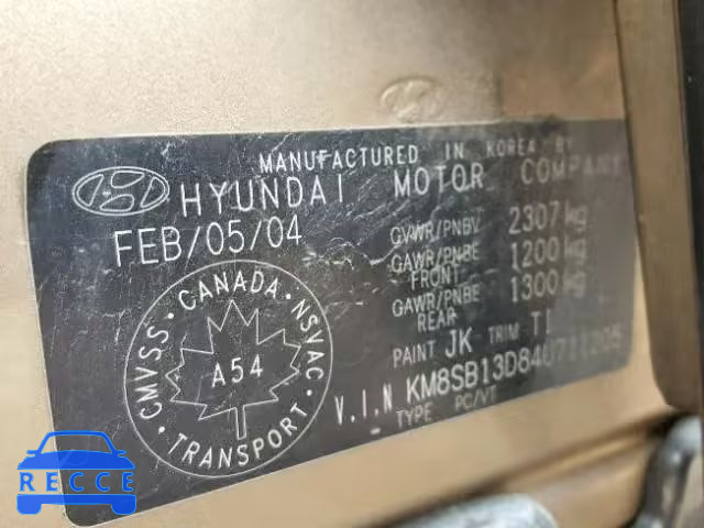 2004 HYUNDAI SANTA FE B KM8SB13D84U711205 Bild 9