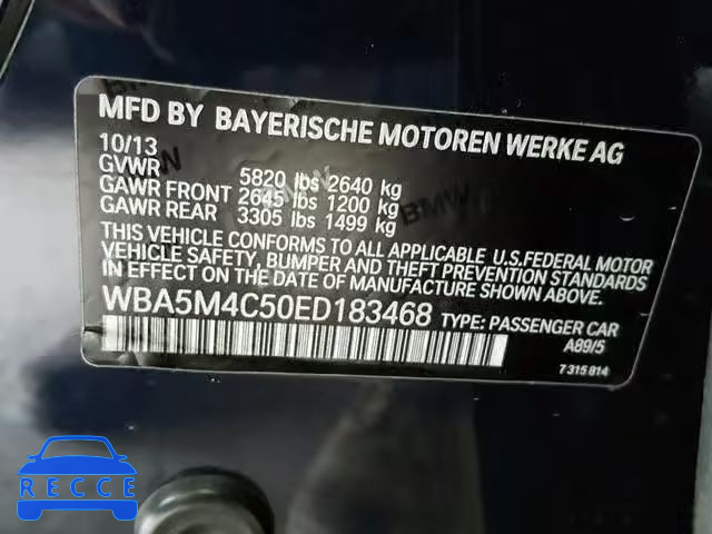 2014 BMW 535 XIGT WBA5M4C50ED183468 зображення 9