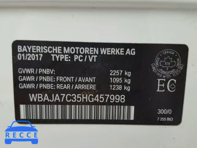 2017 BMW 530 XI WBAJA7C35HG457998 зображення 9