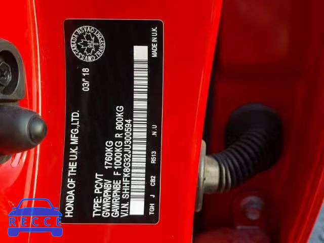 2018 HONDA CIVIC TYPE SHHFK8G32JU300594 image 9