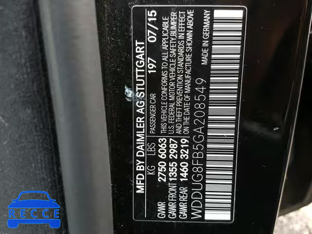 2016 MERCEDES-BENZ S 550 4MAT WDDUG8FB5GA208549 зображення 9