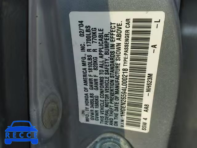 2004 HONDA CIVIC GX 1HGEN26594L000218 Bild 9