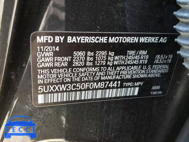 2015 BMW X4 XDRIVE2 5UXXW3C50F0M87441 зображення 9