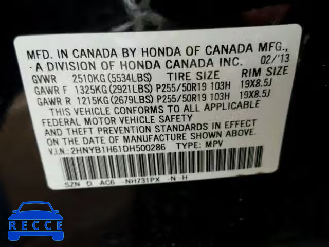 2013 ACURA ZDX 2HNYB1H61DH500286 Bild 9