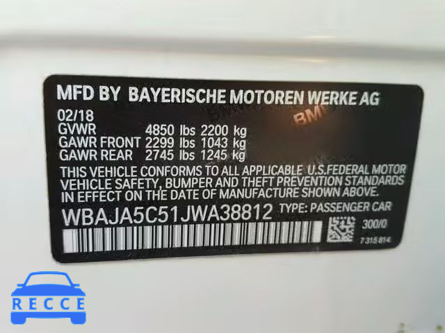 2018 BMW 530 I WBAJA5C51JWA38812 image 9