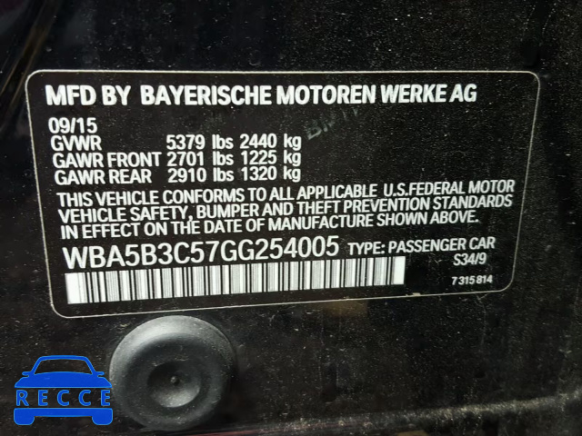 2016 BMW 535 XI WBA5B3C57GG254005 зображення 9