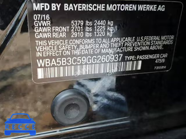 2016 BMW 535 XI WBA5B3C59GG260937 зображення 9