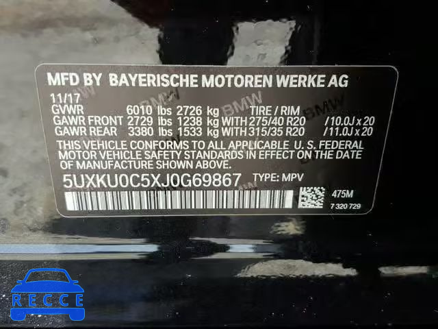 2018 BMW X6 SDRIVE3 5UXKU0C5XJ0G69867 image 9