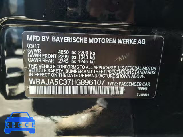 2017 BMW 530 I WBAJA5C37HG896107 image 9