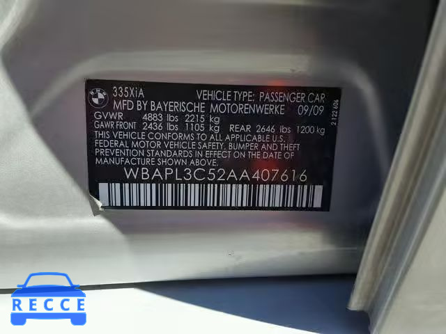 2010 BMW 335 XI WBAPL3C52AA407616 image 9