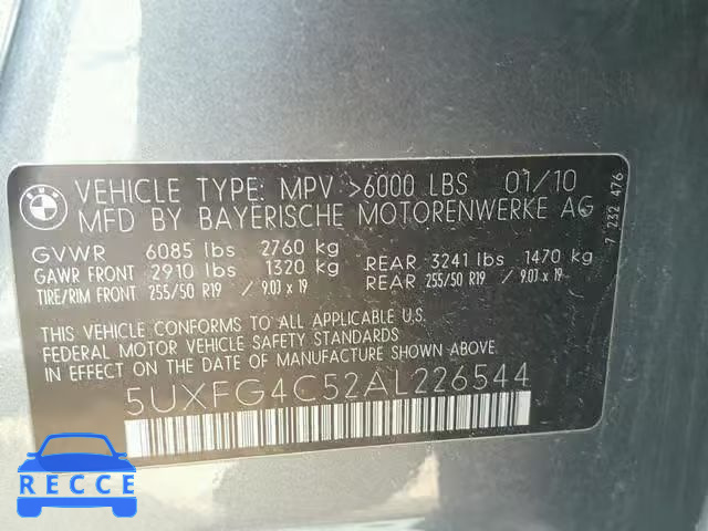 2010 BMW X6 XDRIVE3 5UXFG4C52AL226544 image 9