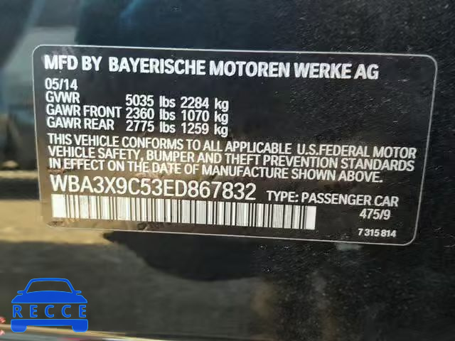 2014 BMW 335 XIGT WBA3X9C53ED867832 зображення 9