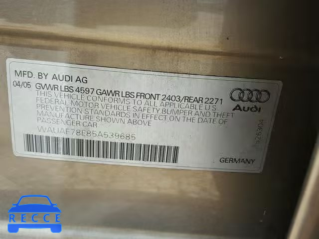 2005 AUDI A4 2.0T WAUAF78E85A539685 image 9