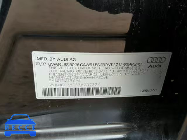 2007 AUDI NEW S4 QUA WAUGL78E37A237324 зображення 9