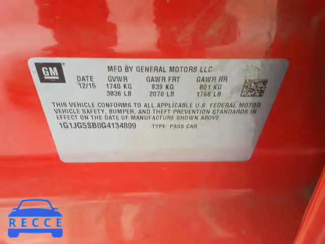 2016 CHEVROLET SONIC RS 1G1JG5SB0G4134899 image 9