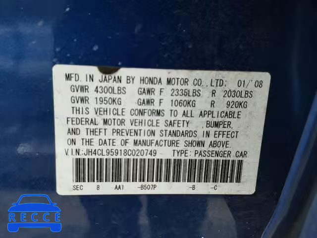 2008 ACURA TSX JH4CL95918C020749 image 9