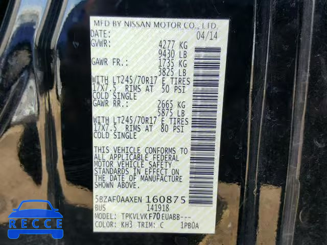 2014 NISSAN NV 3500 5BZAF0AAXEN160875 зображення 9