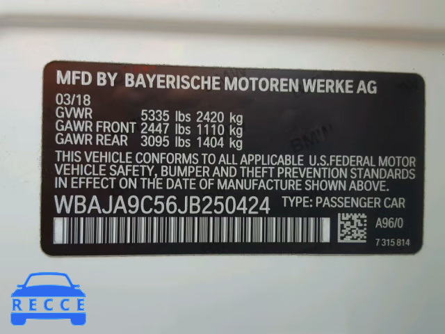 2018 BMW 530E WBAJA9C56JB250424 зображення 9