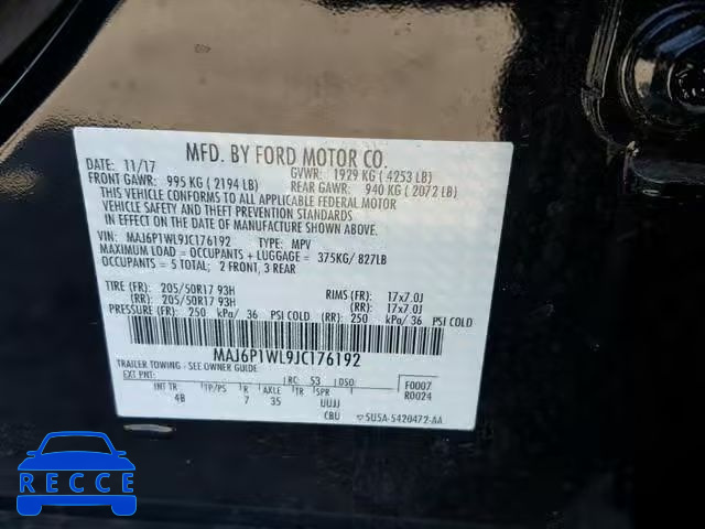 2018 FORD ECOSPORT T MAJ6P1WL9JC176192 image 9