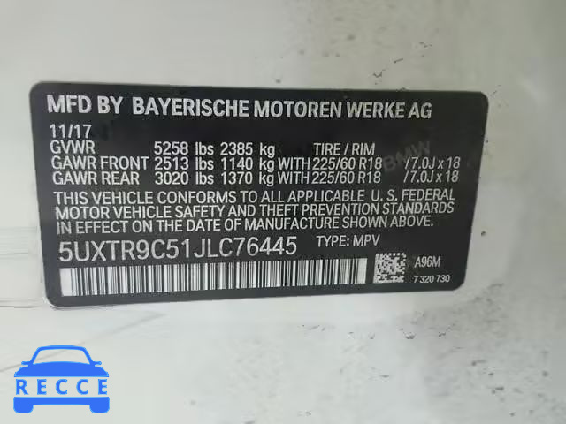 2018 BMW X3 XDRIVEM 5UXTR9C51JLC76445 image 9