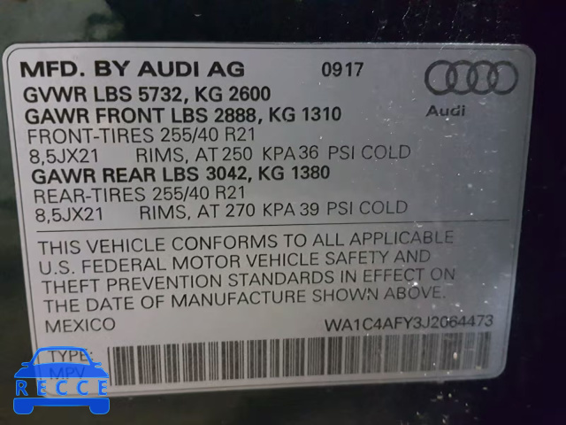 2018 AUDI SQ5 PRESTI WA1C4AFY3J2064473 зображення 9