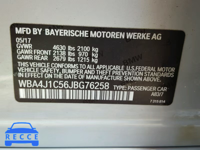 2018 BMW 430I GRAN WBA4J1C56JBG76258 image 9