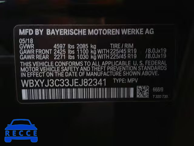 2018 BMW X2 SDRIVE2 WBXYJ3C33JEJ82341 зображення 9