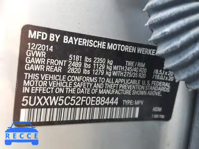 2015 BMW X4 XDRIVE3 5UXXW5C52F0E88444 зображення 9