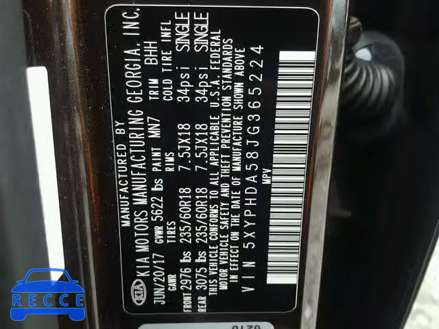 2018 KIA SORENTO EX 5XYPHDA58JG365224 image 9