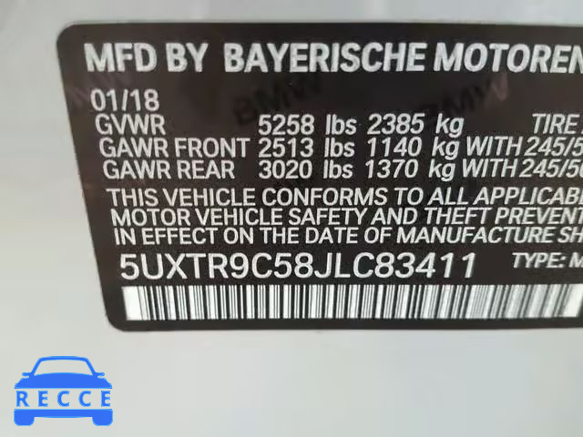 2018 BMW X3 XDRIVEM 5UXTR9C58JLC83411 зображення 9