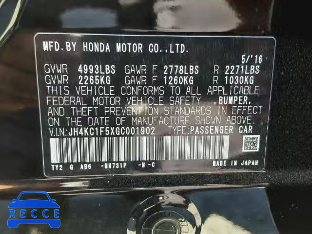 2016 ACURA RLX TECH JH4KC1F5XGC001902 зображення 9