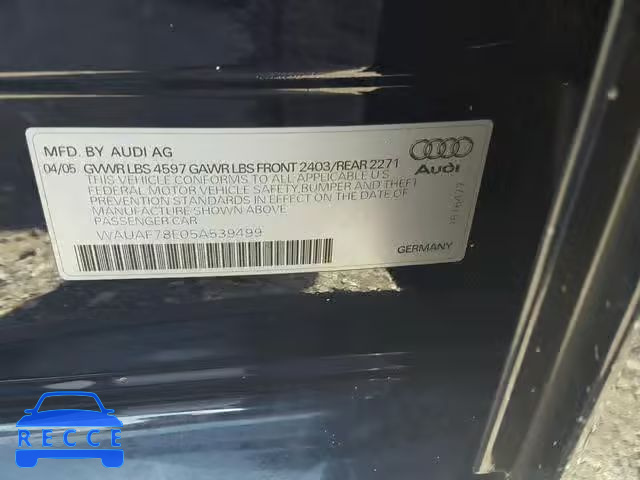 2005 AUDI A4 2.0T WAUAF78E05A539499 image 9