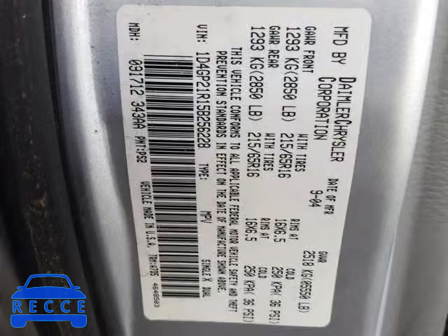 2005 DODGE CARAVAN C/ 1D4GP21R15B256228 image 9