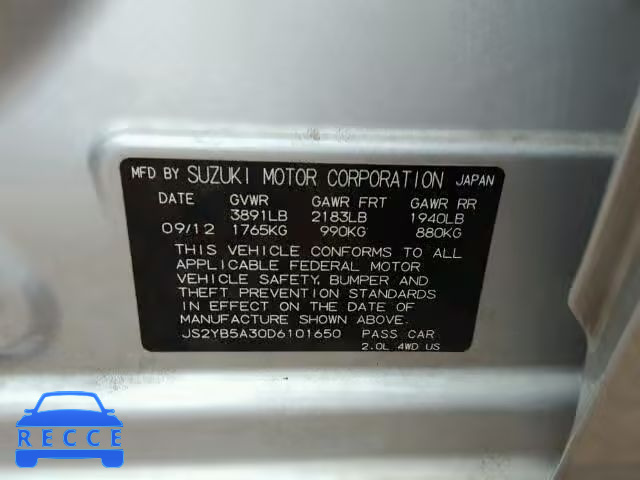 2013 SUZUKI SX4 BASE JS2YB5A30D6101650 image 9