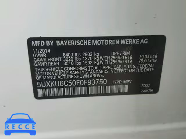 2015 BMW X6 XDRIVE5 5UXKU6C50F0F93750 зображення 9