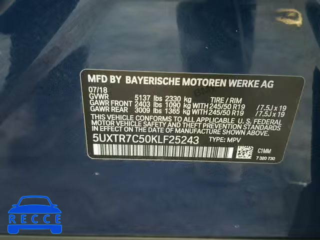 2019 BMW X3 SDRIVE3 5UXTR7C50KLF25243 зображення 9