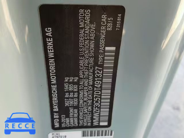 2013 MINI COOPER CLU WMWZF3C57DT491327 зображення 9