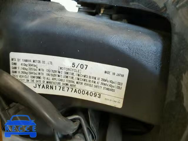 2007 YAMAHA FZ1 S JYARN17E77A004093 зображення 9