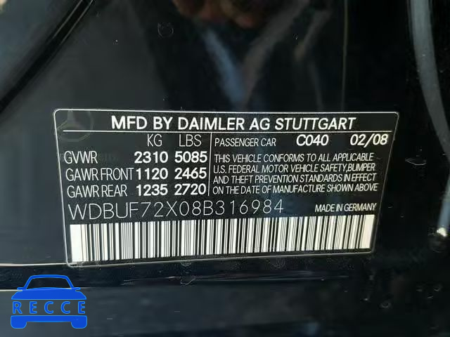 2008 MERCEDES-BENZ E 550 WDBUF72X08B316984 image 9