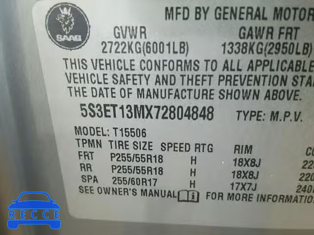 2007 SAAB 9-7X 5.3I 5S3ET13MX72804848 image 9