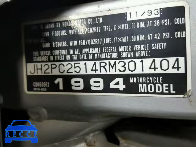 1994 HONDA CBR600 F2 JH2PC2514RM301404 image 19