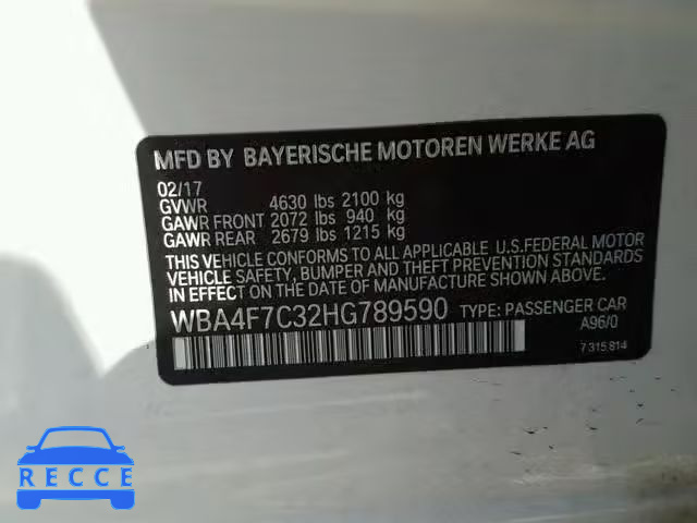 2017 BMW 430I GRAN WBA4F7C32HG789590 Bild 9