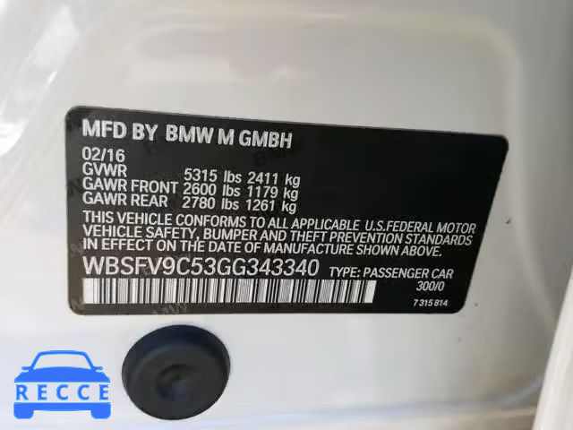 2016 BMW M5 WBSFV9C53GG343340 зображення 9